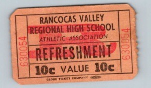 1940s Rancocas Valley High School Athletic Association 10¢ Refreshment Ticket