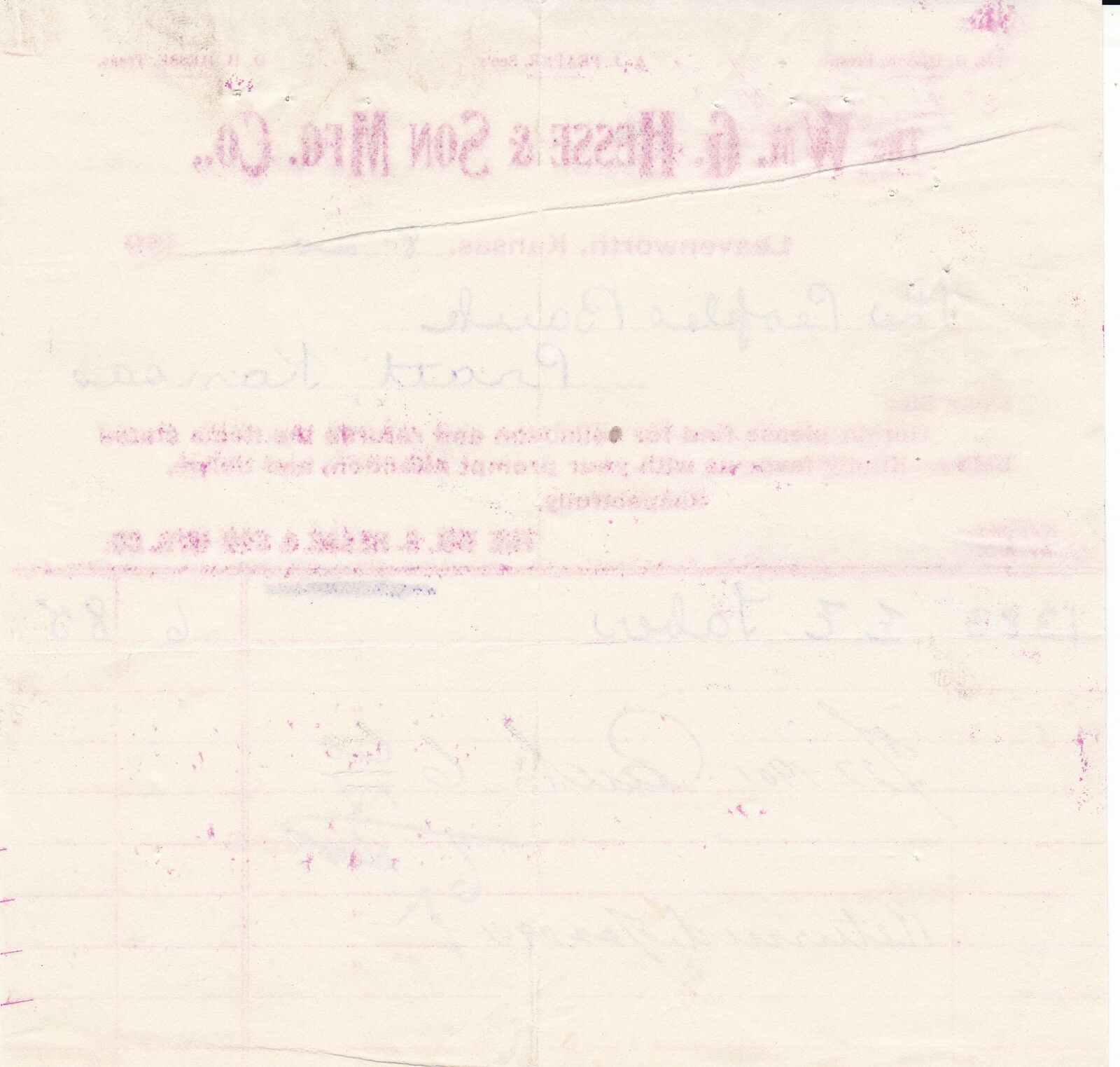 U.S. Wm. G. HESSE & SON MFG. CO. Leavenworth, Kansas 1901 Paid Invoice Ref 48866