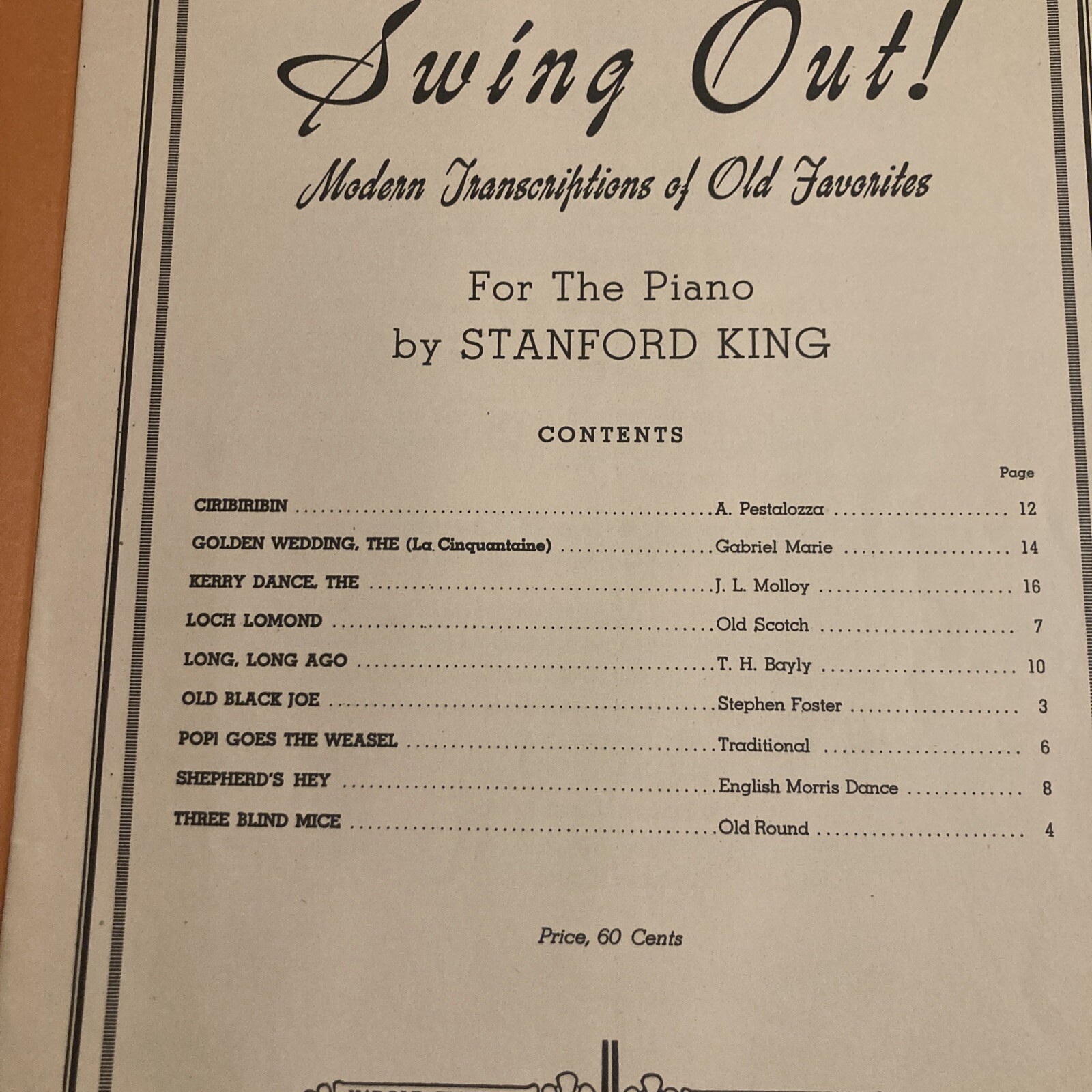 VINTAGE SHEET MUSIC SWING OUT STANFORD KING PIANO 1943 OLD BLACK JOE