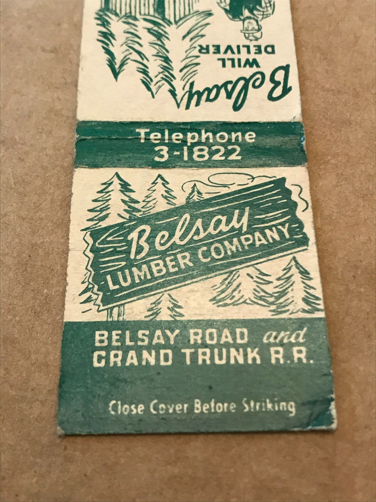Vintage Belsay Lumber Company – Matchcover, Matchbook