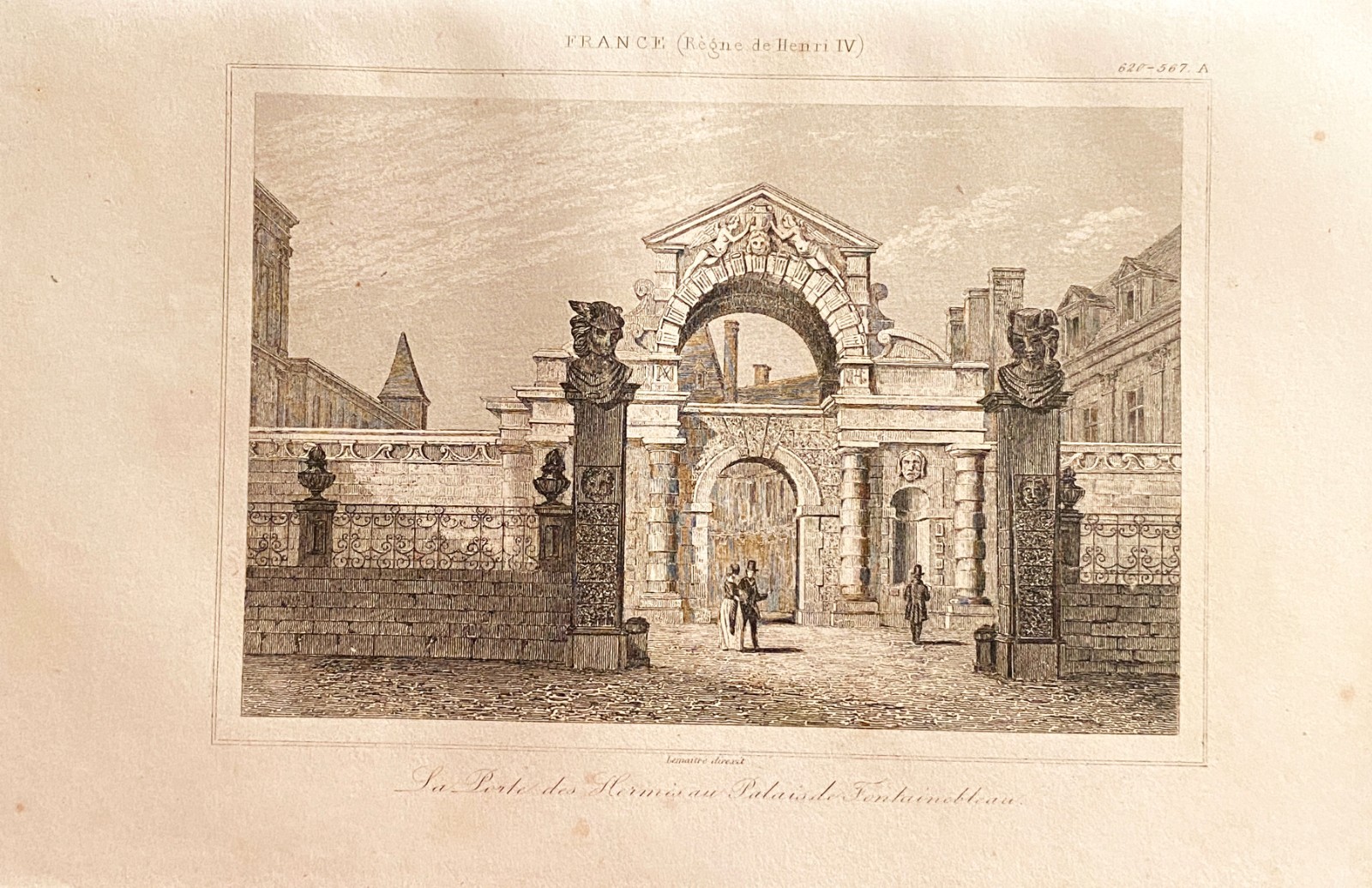 Engraving France Henri IV ” Door Of Hermes At The Palace Of Fontainebleau “