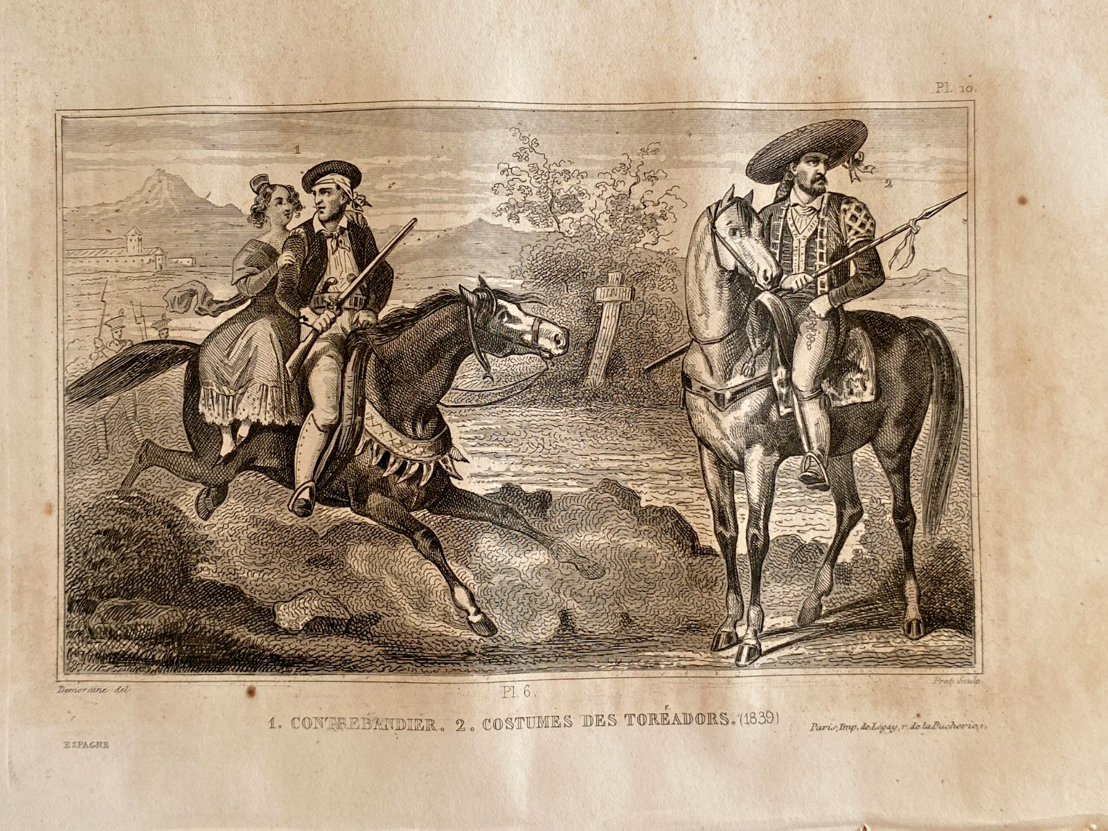 Engraving Spain “Smuggler – Costumes Of The Toreros In 1839”