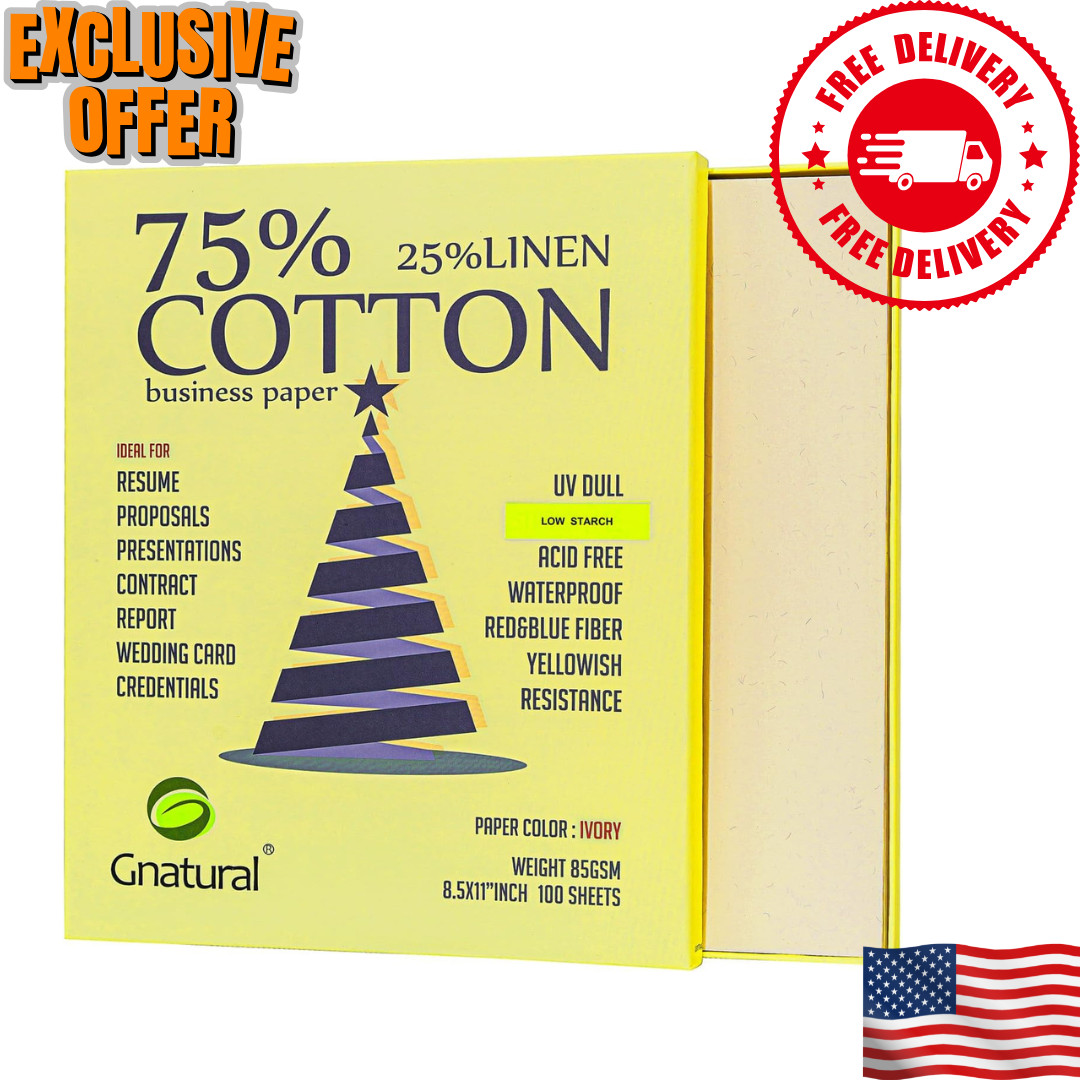75% Cotton 25% Linen Business Paper Ivory 85Gsm 8.5″W X 11″L Resume Paper Won’T