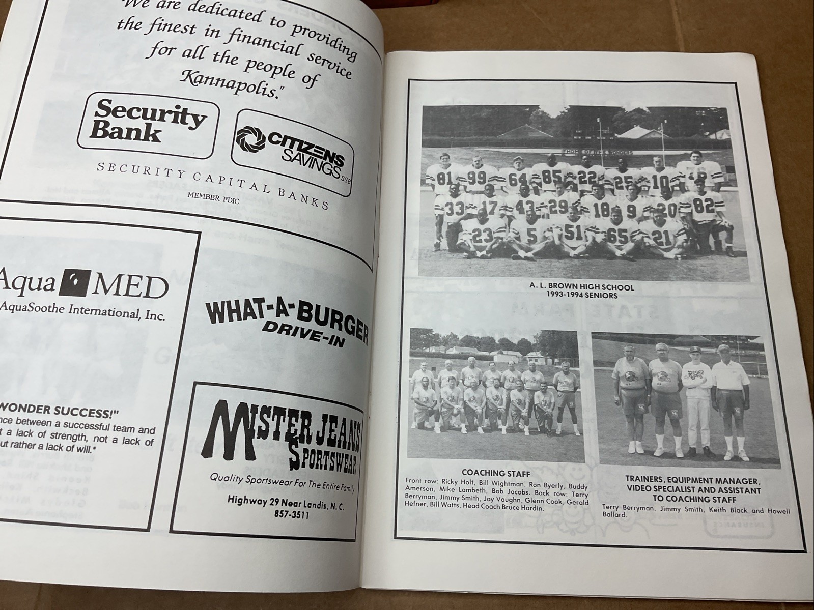 3 Sep 1993 Football Program A.L Brown Vs Statesville High School Nc B69