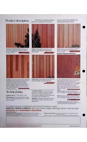 Simpson Timber Redwood Paneling Plywood Catalog 1975 Architecture Brochure