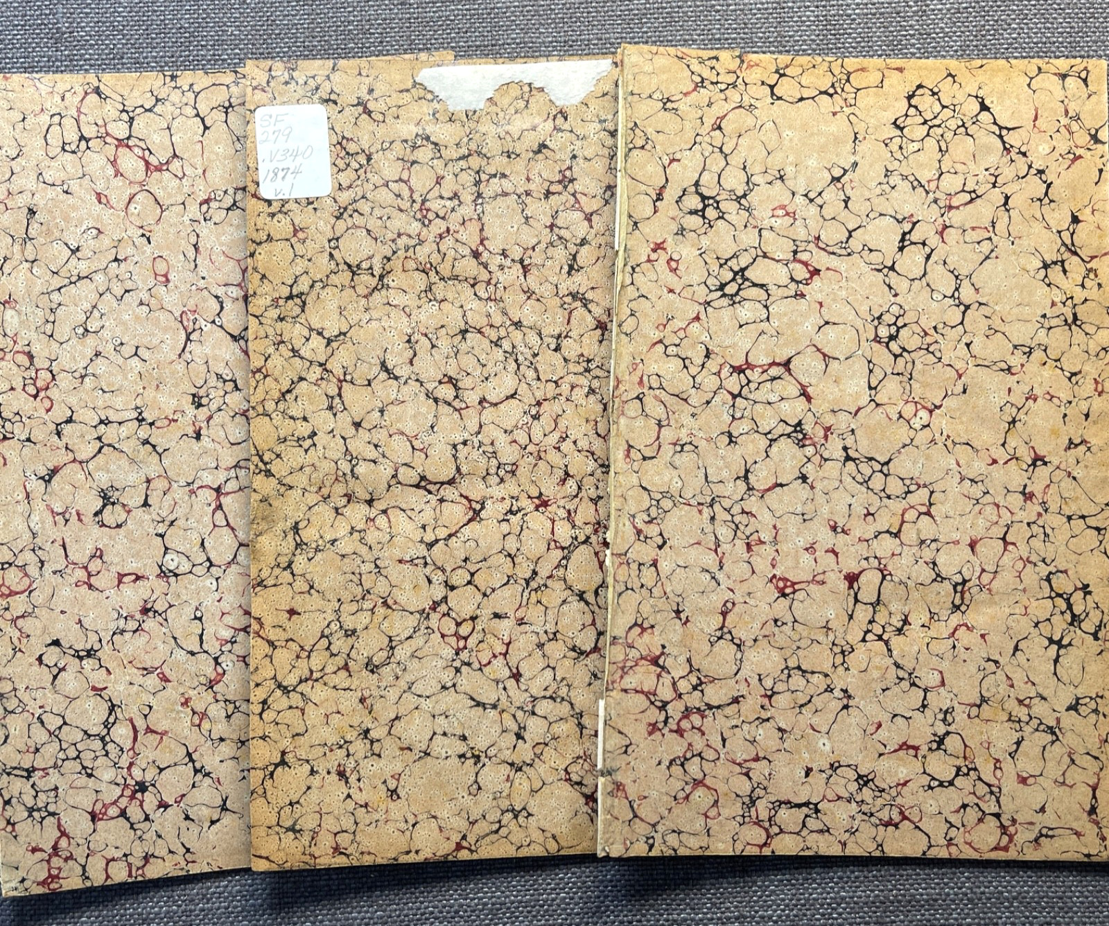 Antique Marbled End Papers Bookbinding Brown Blue Red Lot of 3