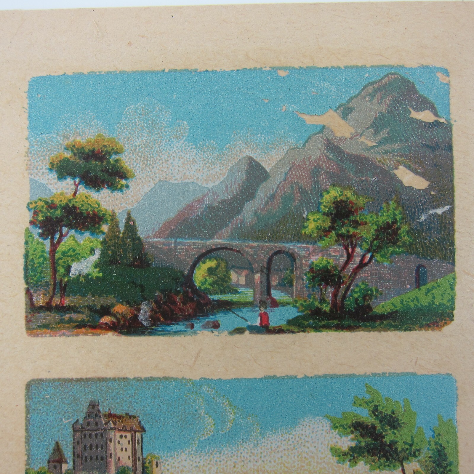 Antique Lithograph Print Samples Lot Mini Landscapes Towns Villages People RARE