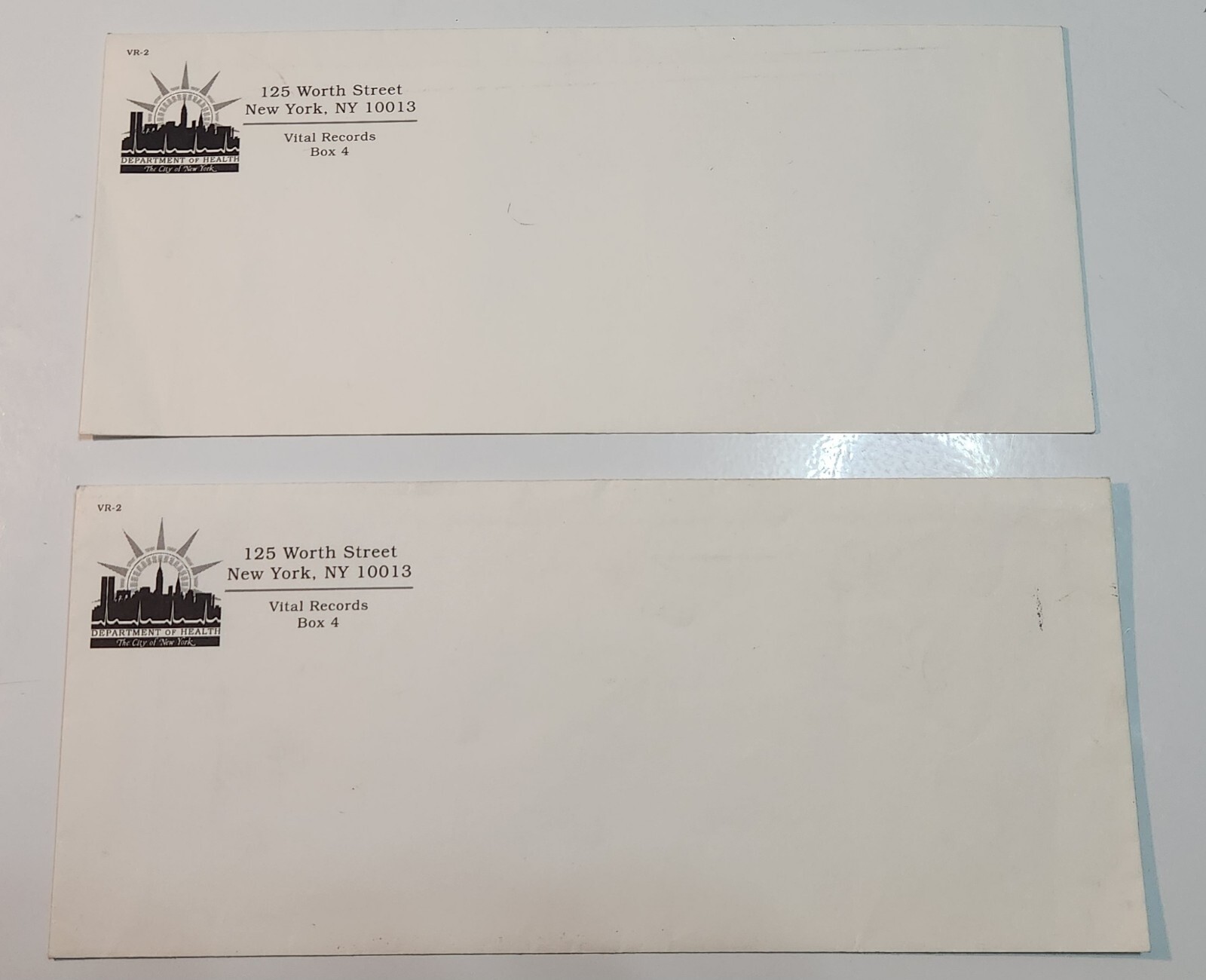 VINTAGE NEW YORK CITY DEPARTMENT OF HEALTH VITAL RECORDS LOT OF TWO ENVELOPES
