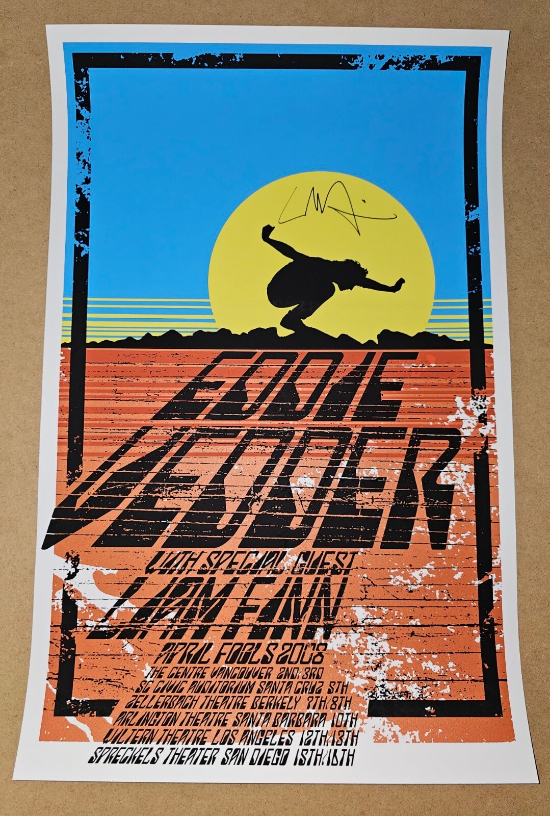 Signed 2008 Eddie Vedder Liam Finn Concert Poster Brad Klausen Print Pearl Jam