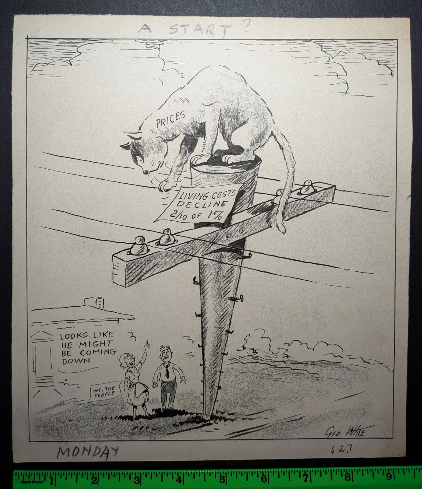 Vintage 1940/50s Cat Rising Prices Original Political Art
