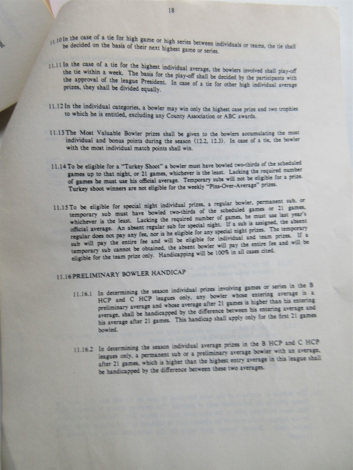 1984-85 AT&T Bell Laboratories Murray Hill Men’s Bowling Association Rules