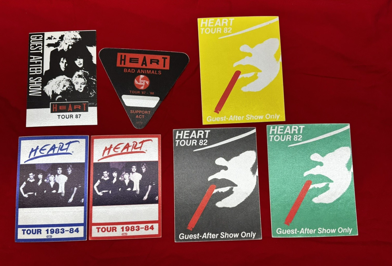 HEART VINTAGE CONCERT TOUR GUEST BACK STAGE PASSES LOT OF 7 FROM 1982-1988