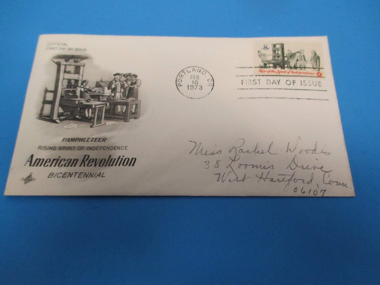 First Day Cover, American Revolution Bicentennial, Pamphleteer, 1973, FDC