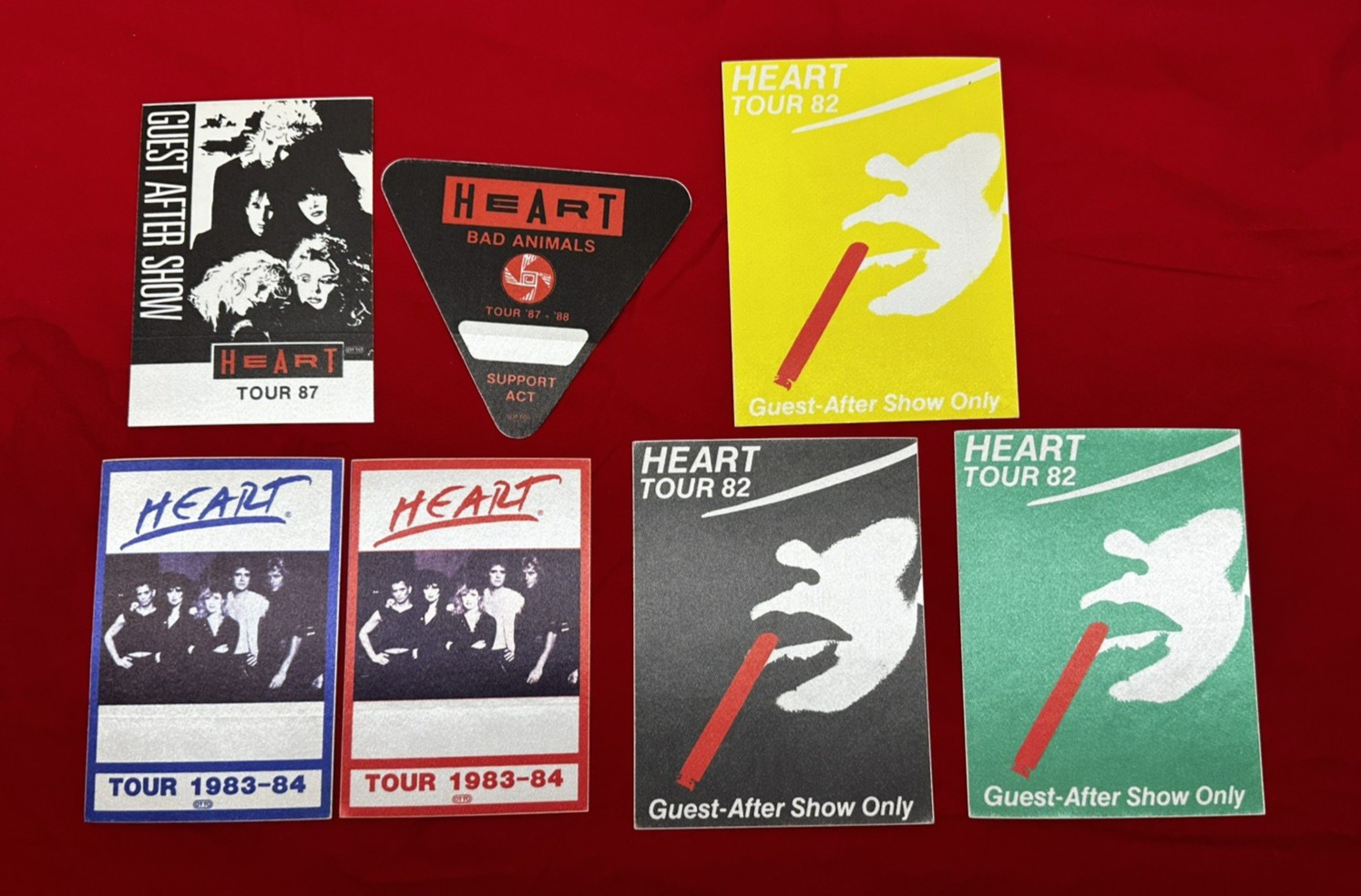 HEART VINTAGE CONCERT TOUR GUEST BACK STAGE PASSES LOT OF 7 FROM 1982-1988