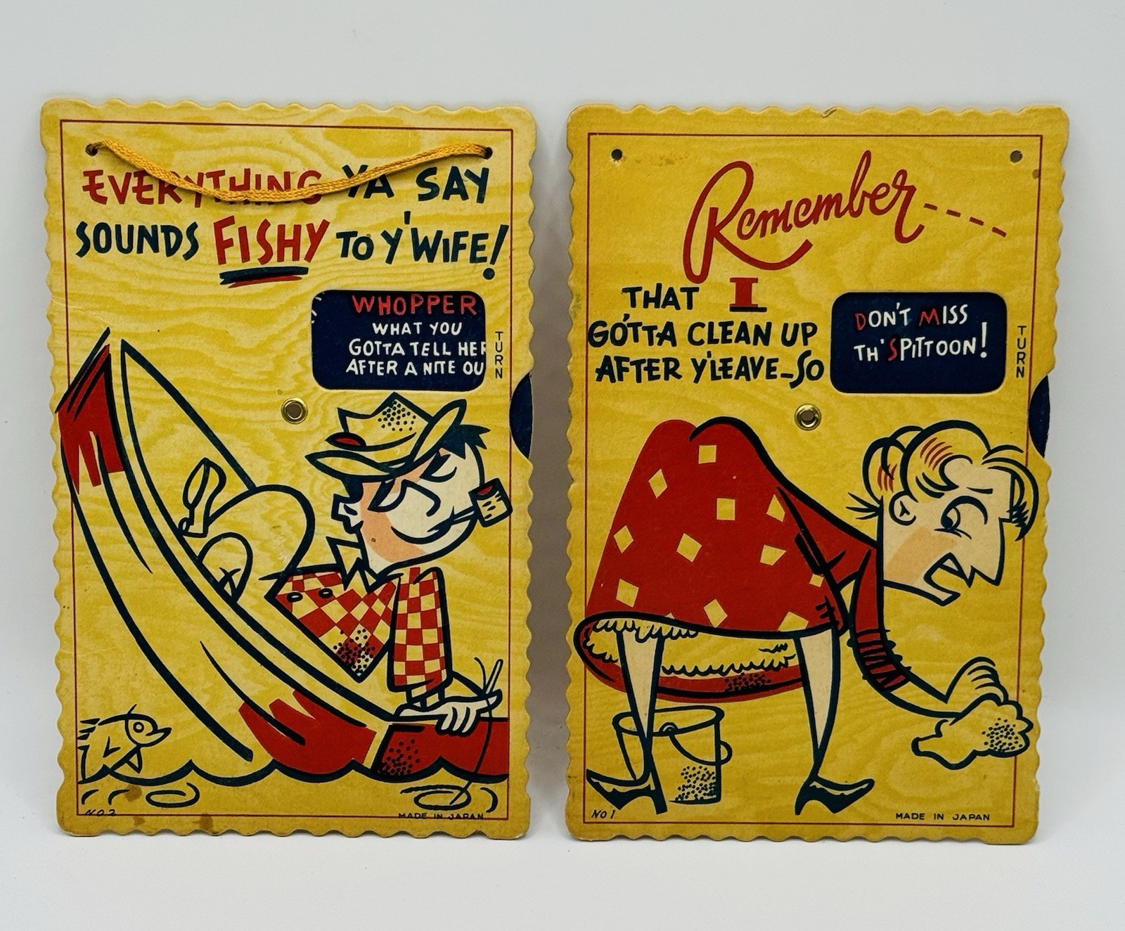 Vintage 1960s Naughty Couples Anniverary Gift Comic Card Spin-It Plaque Japan