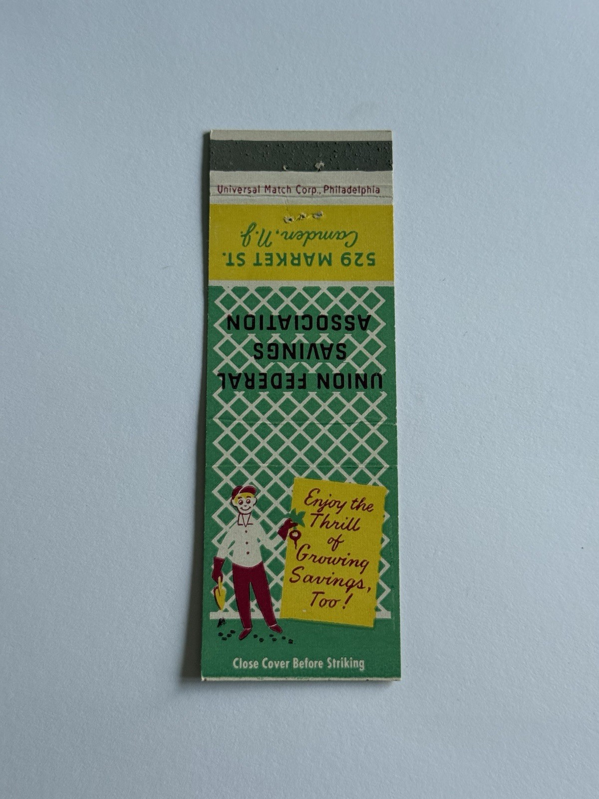 Union Federal Savings Association Camden New Jersey Vintage Matchbook Cover 465B