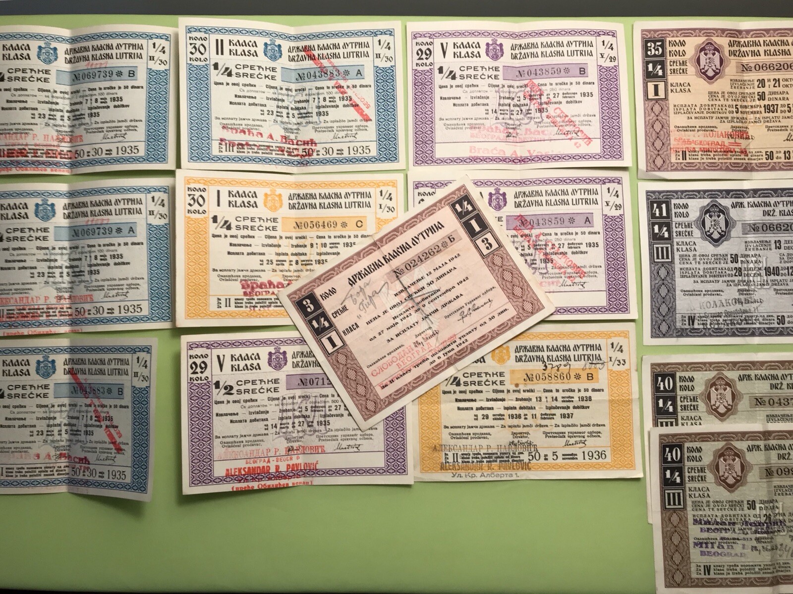 KINGDOM-SFRJ YUGOSLAVIA 1928-69 COLLECTION STATE LOTTERY TICKET GAMBLING DINAR