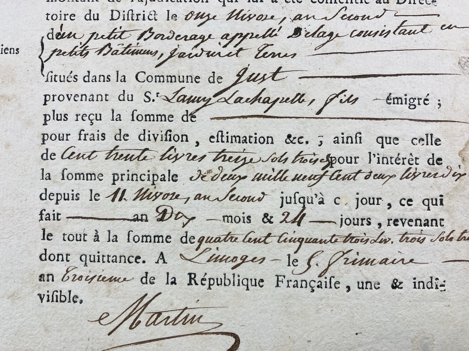 Gelay To Limoges IN 1794 Saint Just The Martel Lamy – La Chapelle Limousin