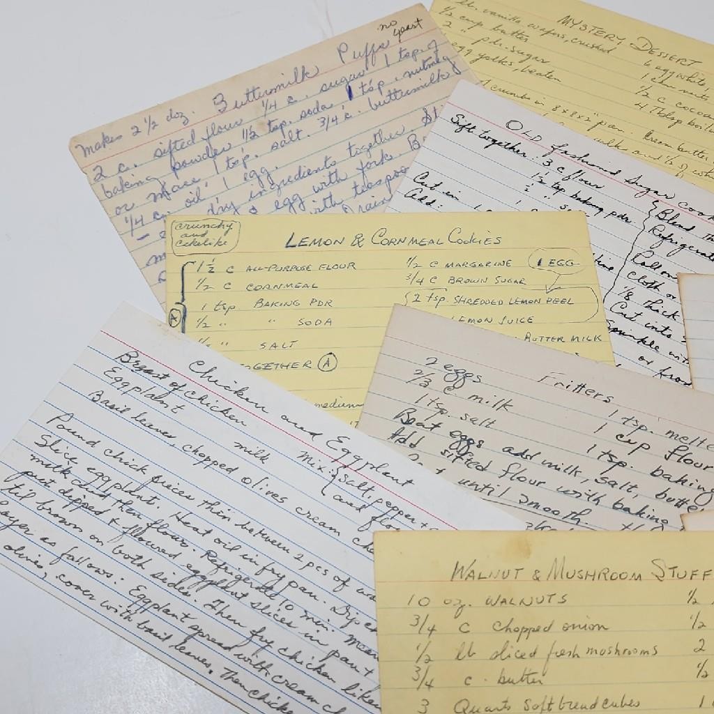 10 handwritten recipe cards 3×5 estate collection paper ephemera S50
