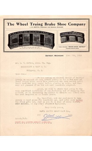 WTBS Brake Shoe Co Letter 1918 Morristown & Erie Railroad, Railroadiana