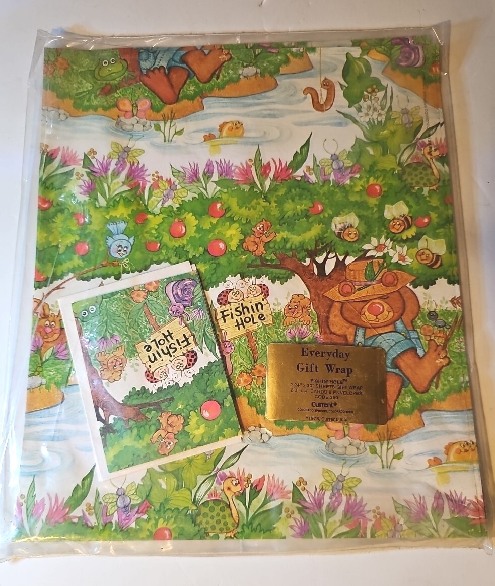 VTG Current Wrapping Paper Set 2 Sheets 24×30 and 2 Cards Retro Gift Wrap