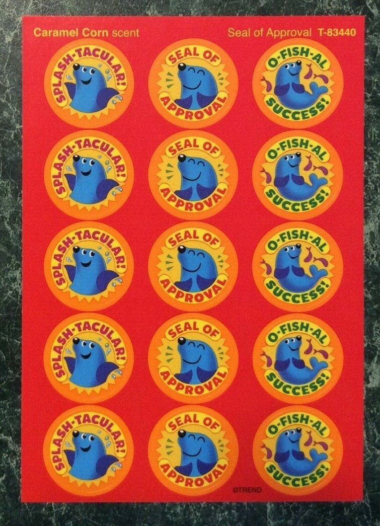 TREND Scratch & Sniff Stinky Sheet CARAMEL CORN SCENT Seal MATTE Reward Stickers