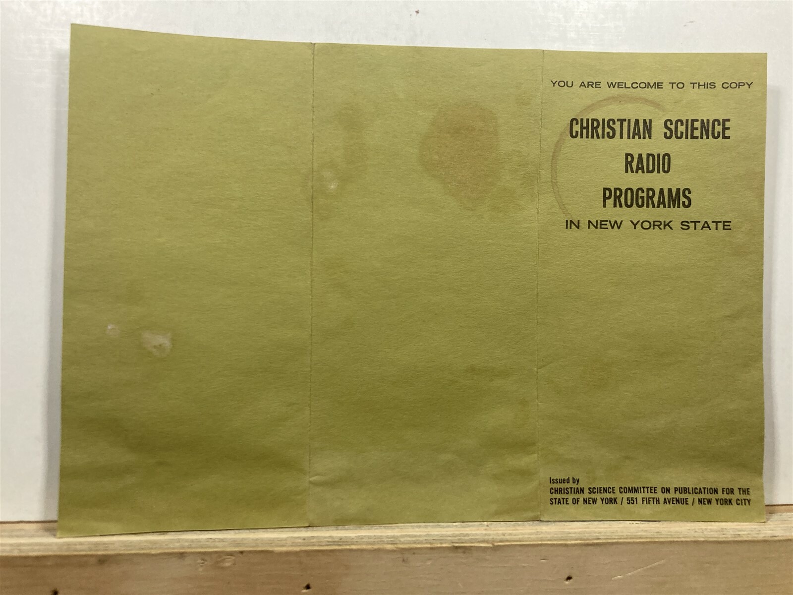1960’s 1970’s New York State Christian Science Radio Programs Brochure NY Vtg