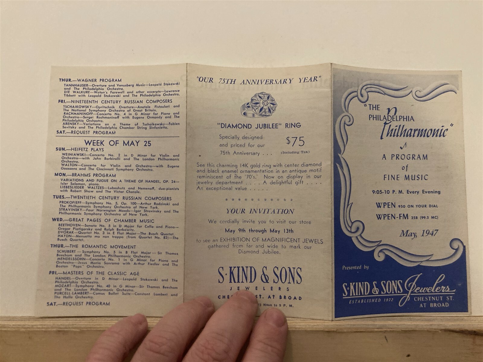 1947 Philadelphia Philharmonic Programs April May WPEN PA Kind & Son Jewelers
