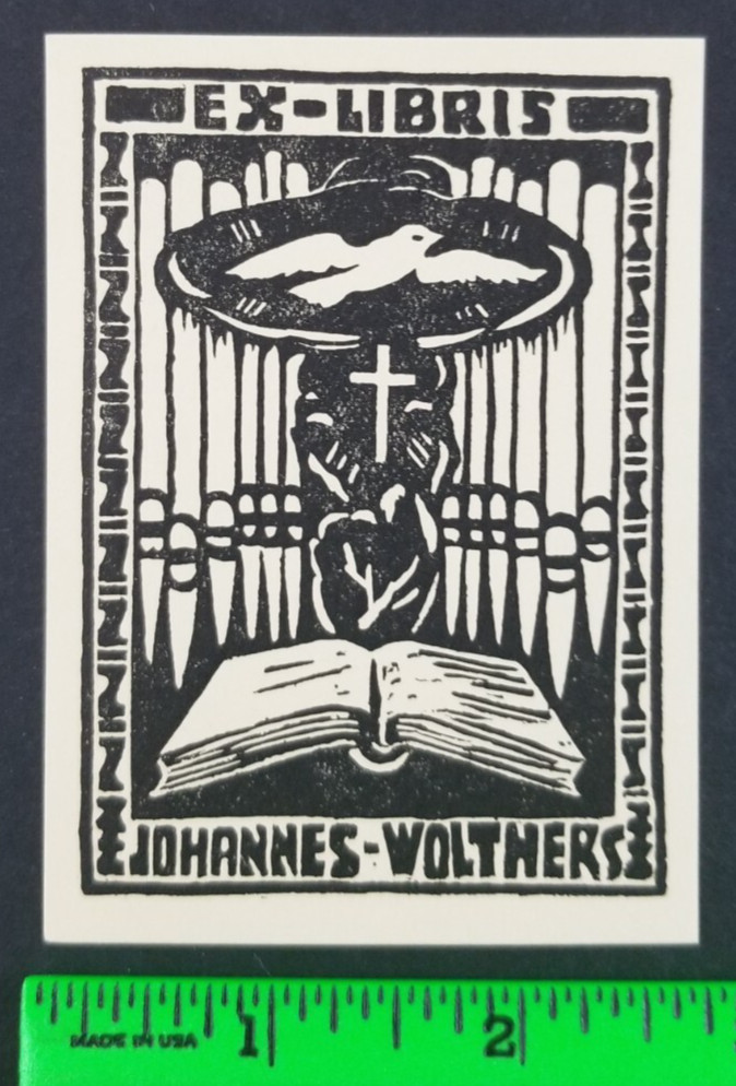 Vintage Dove Cross Book Ex Libris Paper Bookplate Label Card