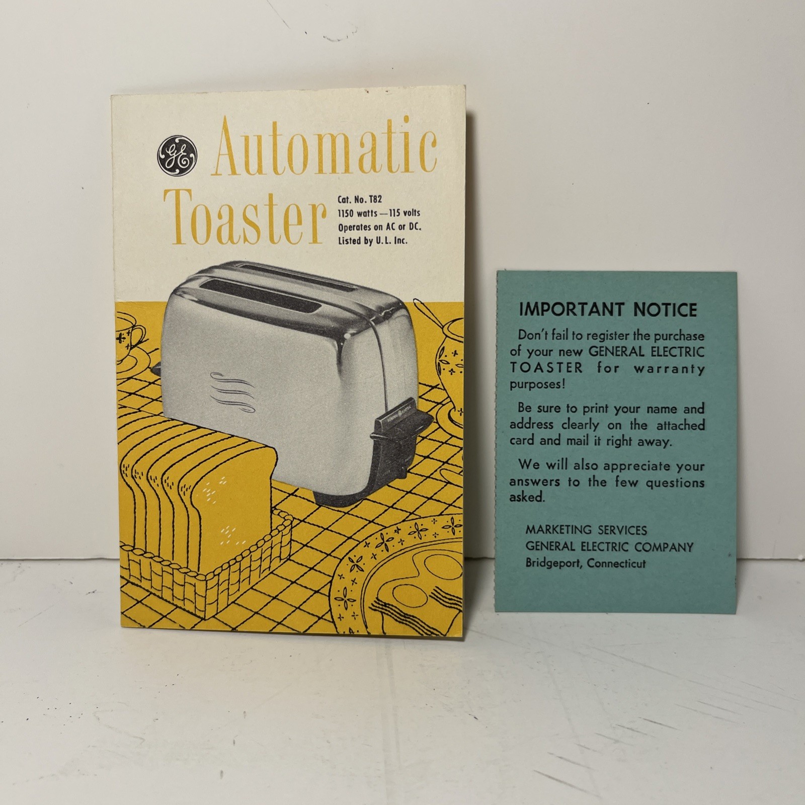 1950’s General Electric,GE Pop Up Toaster Owners Information Vtg And Warranty