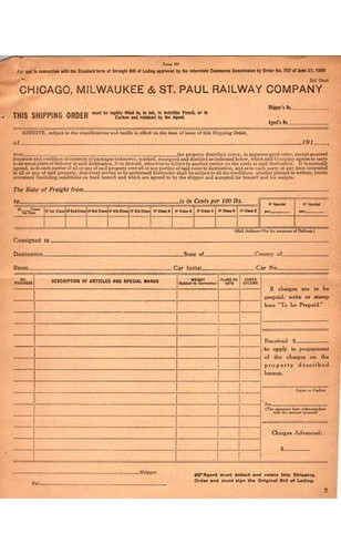 CMStP RR Shipping Order Form 1916 Rand McNally Railroadiana Document Paper
