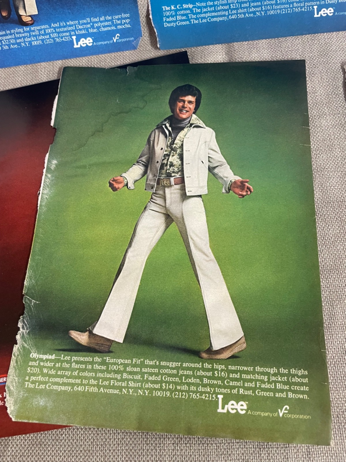 Lee Fits America 1970s Magazine Avertisement Ads lot of 9 Mens Fashion