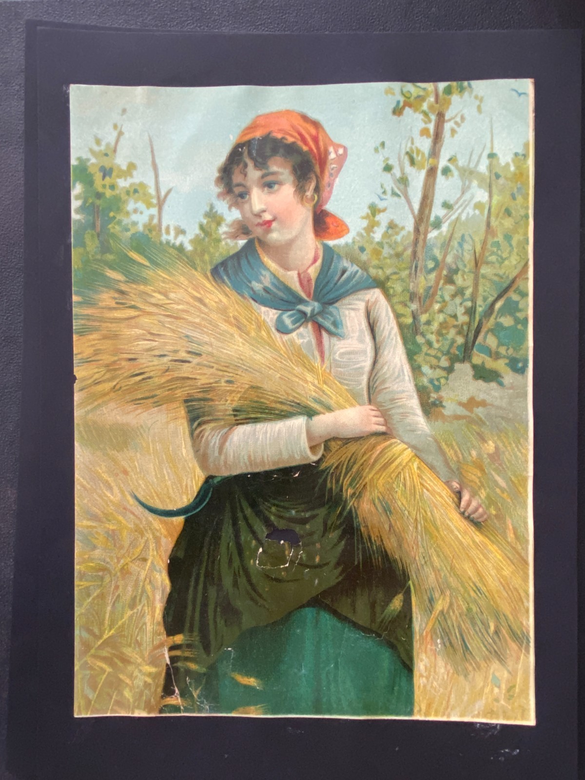 CHROMOS XIXth Century GRD Format 18cm /26cm Woman With Wheat Sheaf Print