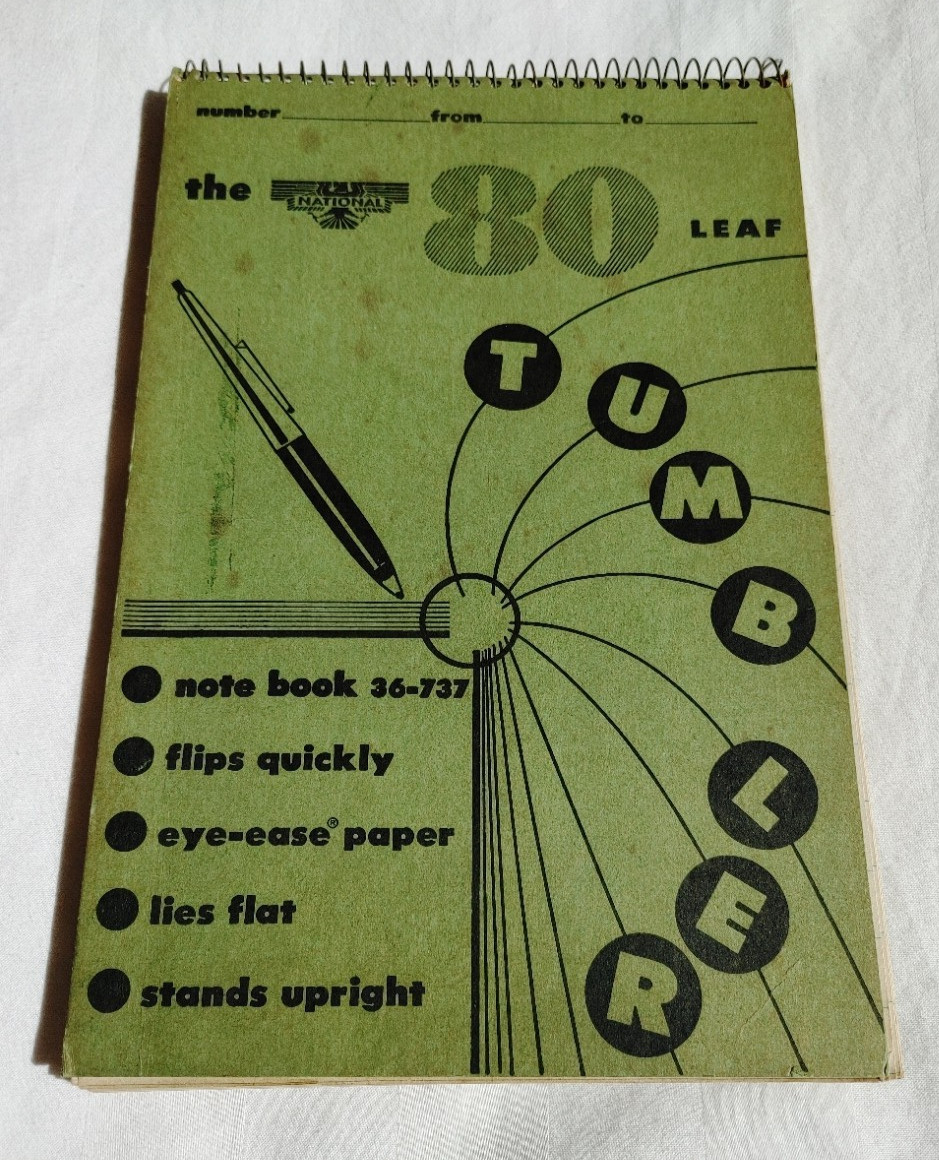 Vintage NATIONAL Brand 80 Leaf Tumbler Spiral Bound Lined Notebook 36-737 1970s