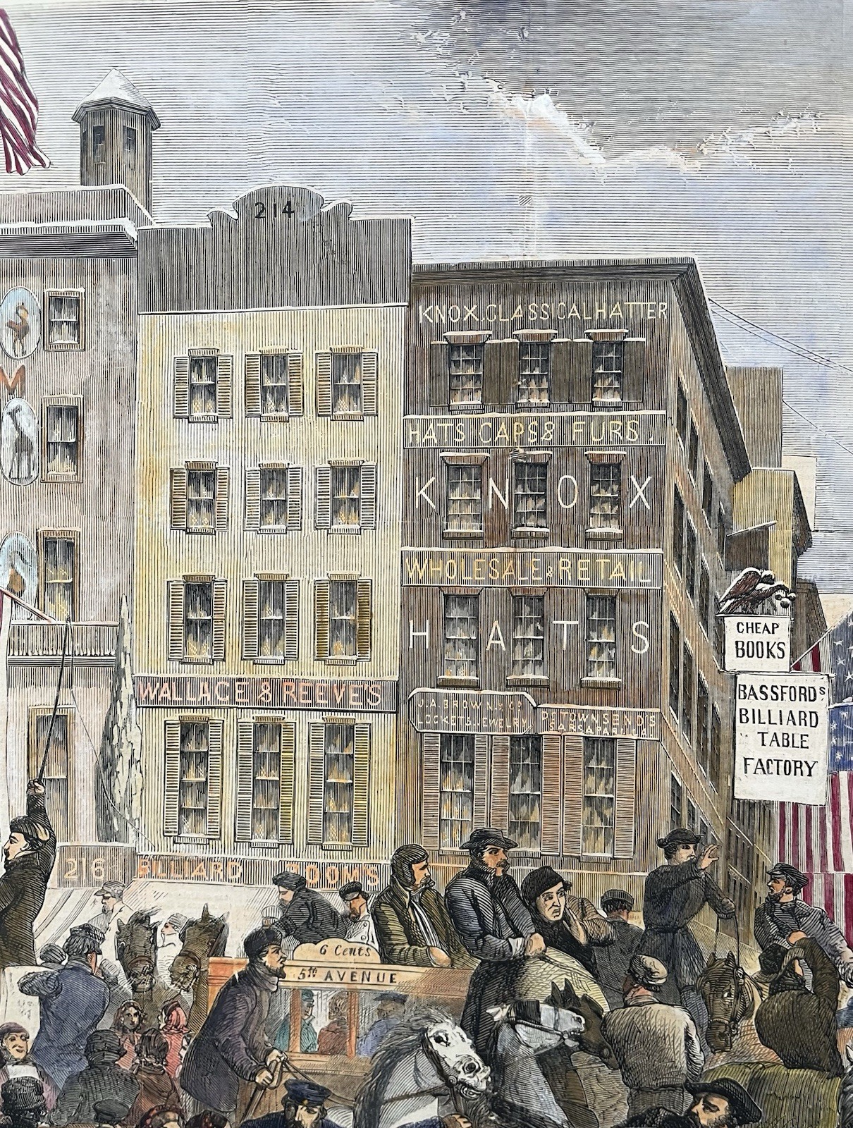1860 VIEW OF BROADWAY, NEW YORK HARPER’S WEEKLY HAND COLORED