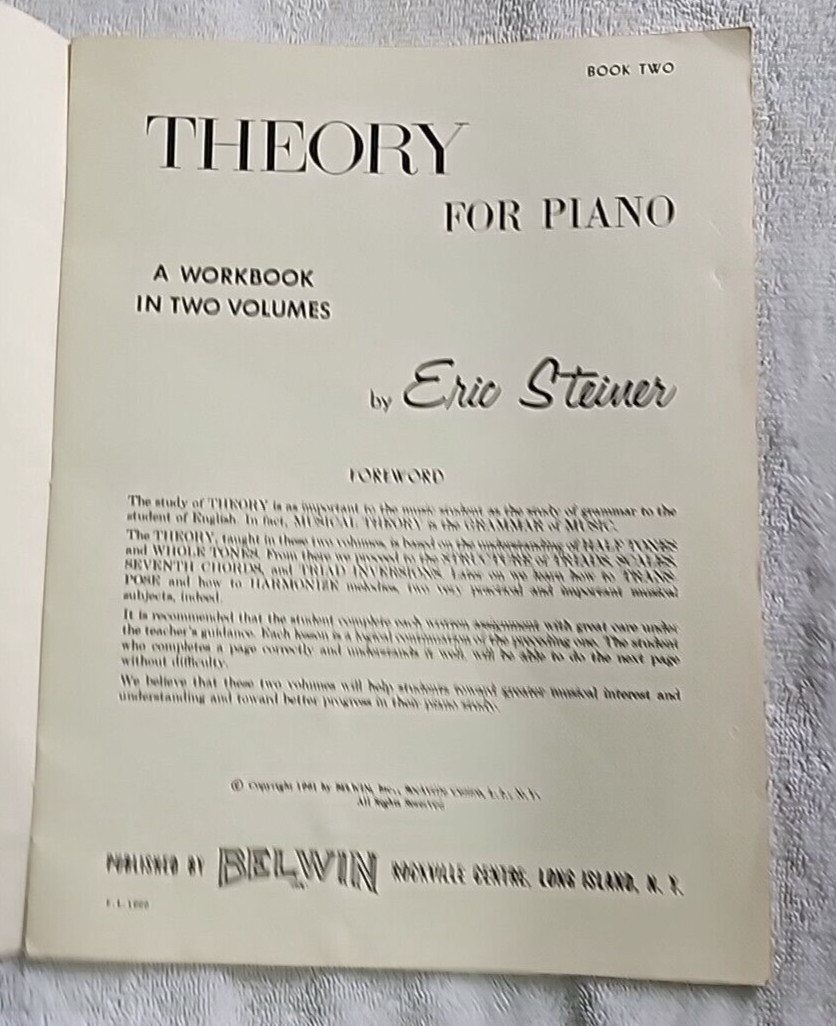 Theory For Piano Book Two by Eric Steiner