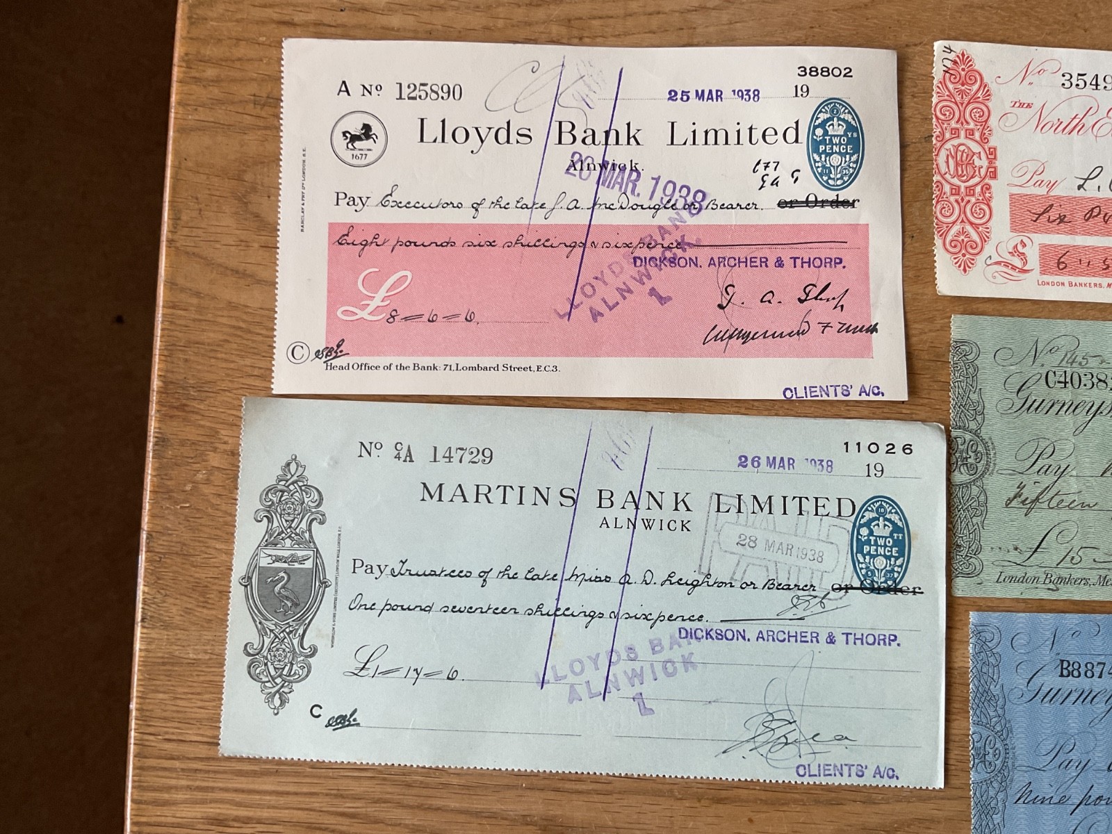 British vintage used cheques 6 items B5340