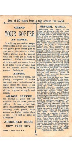 Arbuckle Bros Trade Card Melbourne Australia 1891 Ariosa Coffee City View