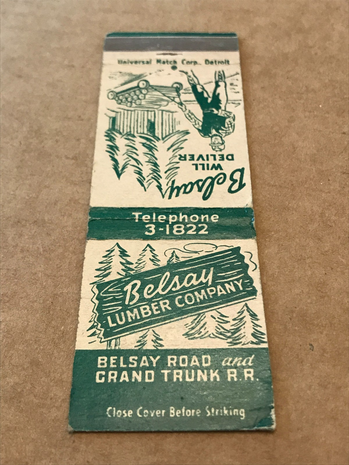 Vintage Belsay Lumber Company – Matchcover, Matchbook