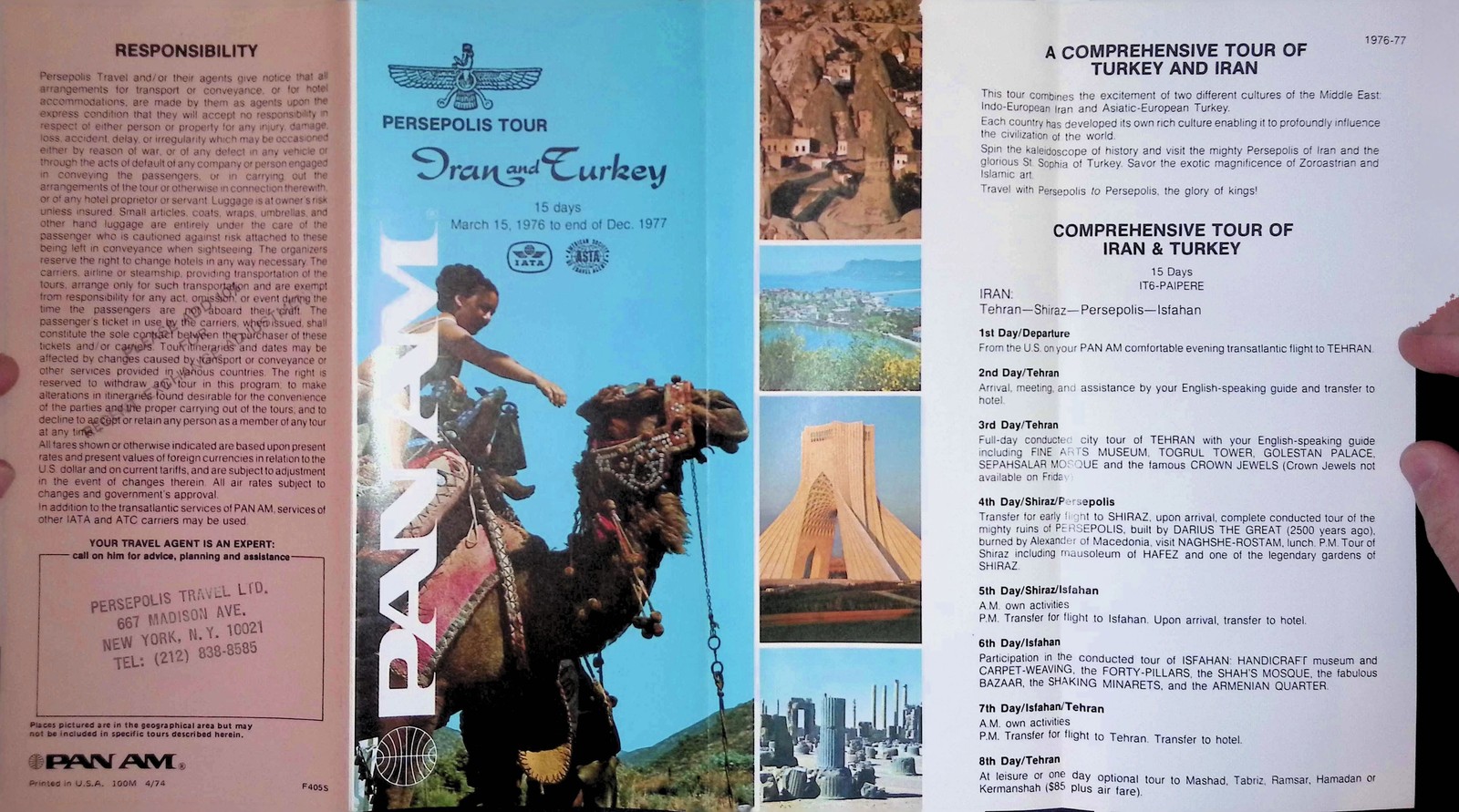 Pan Am Persepolis Tour Brochure 22-Day Iran Turkey Itinerary 1950s Self-Mailer
