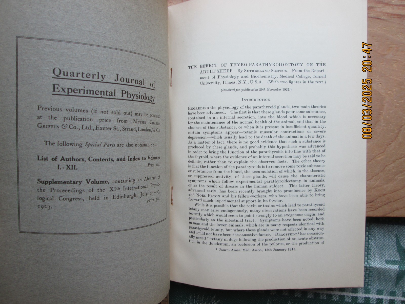 Quarterly Journal of EXPERIMENTAL physiology apr 1924
