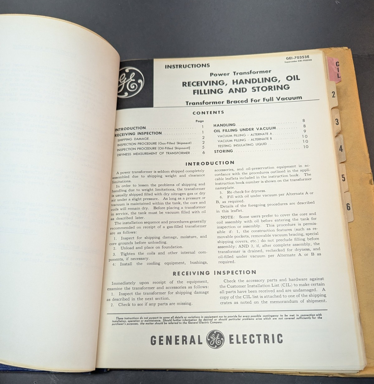 Vintage GE General Electric Instruction Manual Power Transformer January 1969