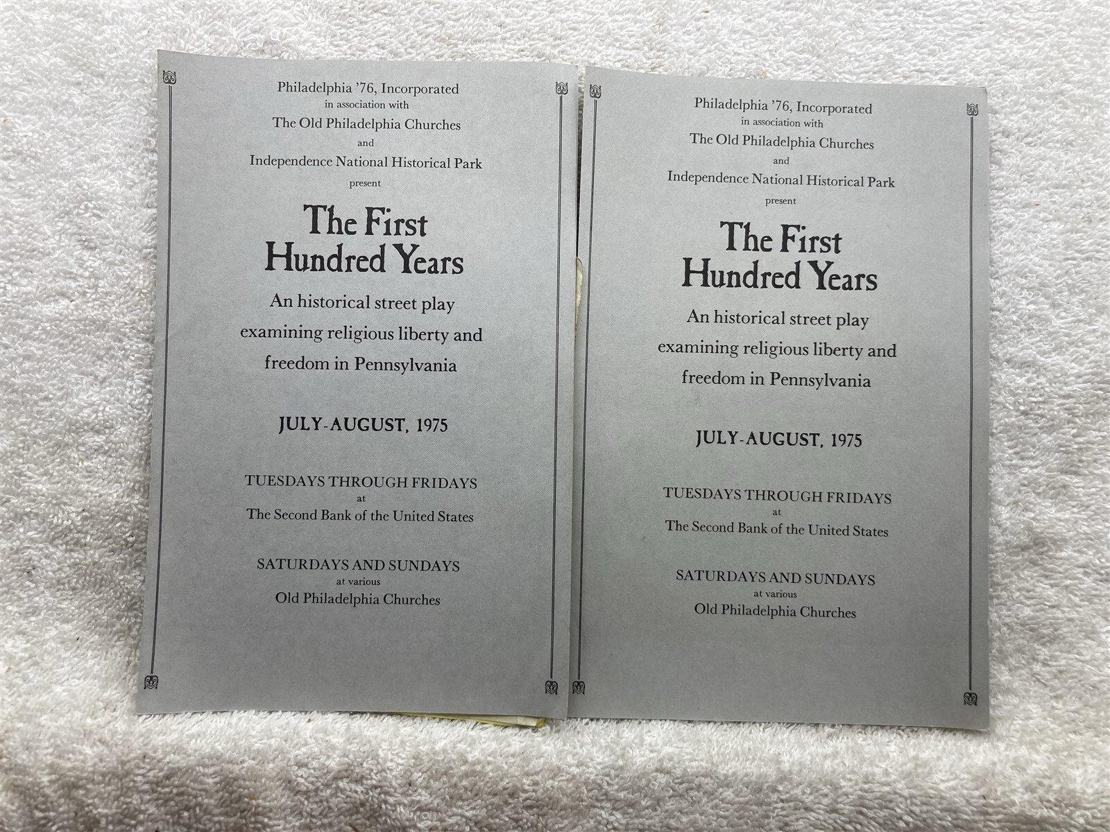 1975 The First Hundred Years Philadelphia Street Play Programs 1776 Vtg
