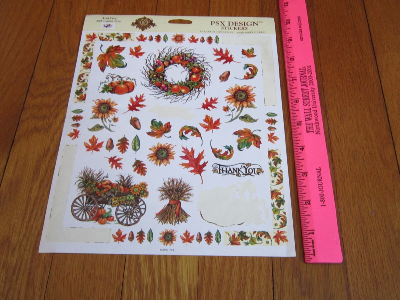 PSX Design Stickers Autumn Fall Color Leaves Acorns 2001 ONE SHEET PartiallyUsed