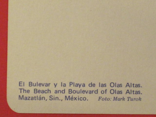 Tarjeta Post Card: Beach & Boulevard of Olas Atlas – Sin., Mexico