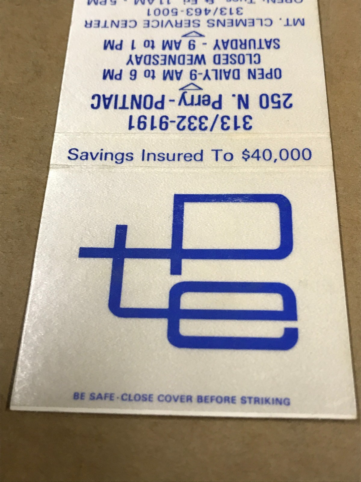 Vintage Pontiac Telephone Employees Credit Union – Matchcover, Matchbook