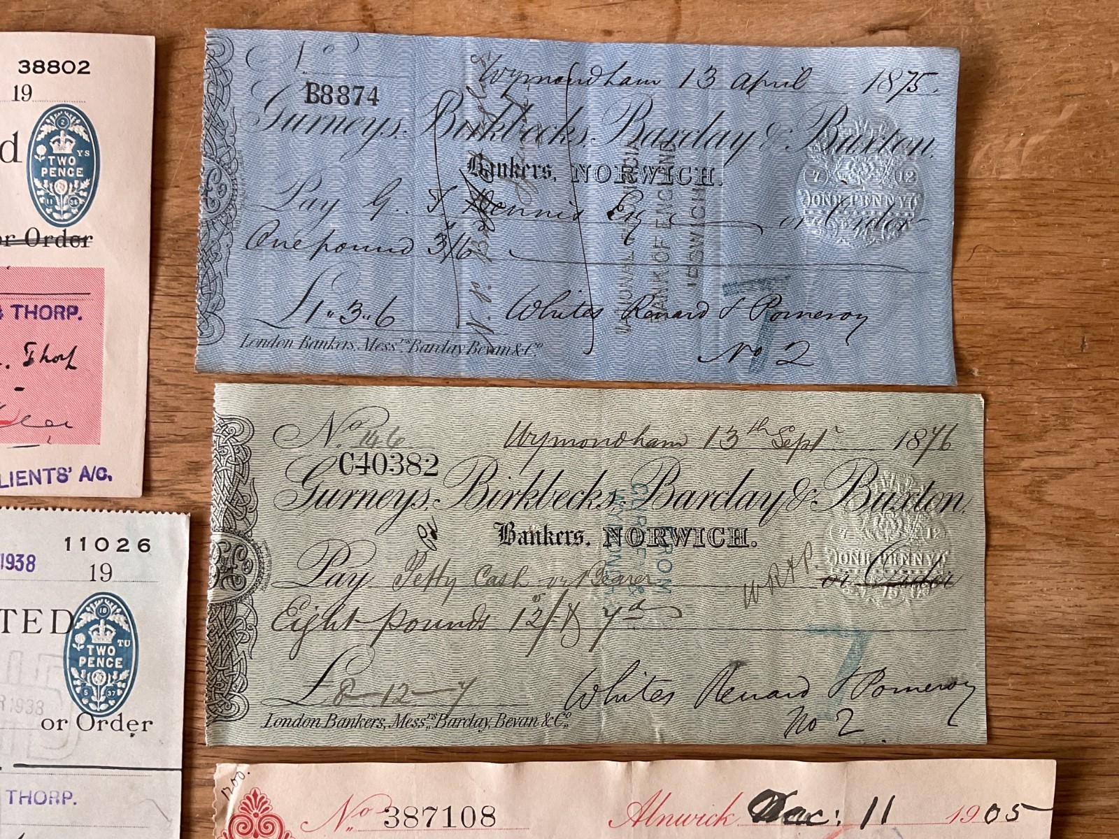 British vintage used cheques 6 items B5337