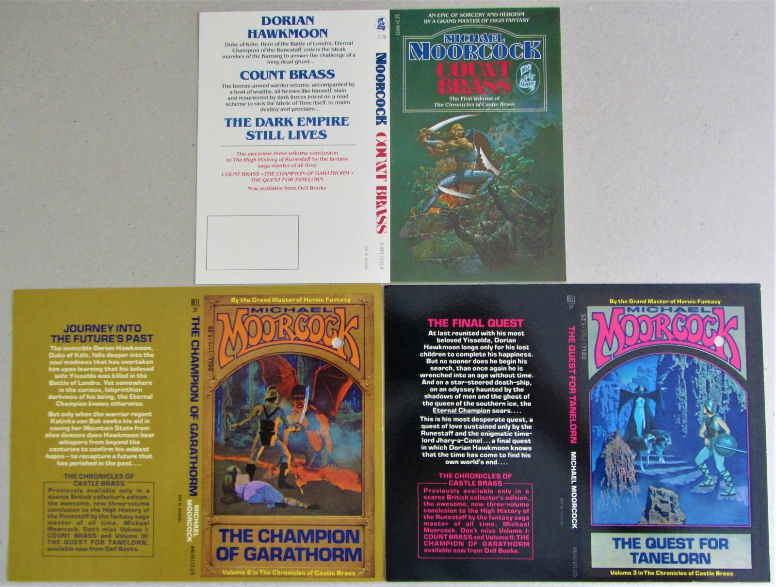 3 DELL SF PROMO PAPERBACK COVERS~MICHAEL MOORCOCK~COUNT BRASS~ETERNAL CHAMPION