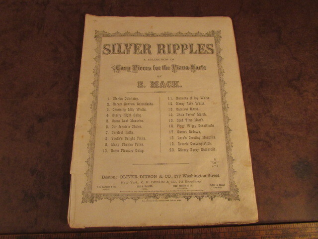 Antique sheet music 1800’s Silver Ripples East Pieces for Forte piano E Mack