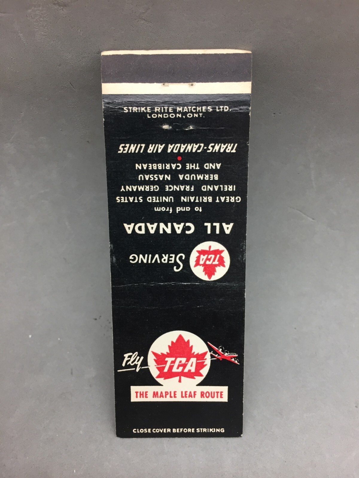 Matchbook Flat Cover Airline Trans-Canada Air Lines TCA Maple Leaf Route